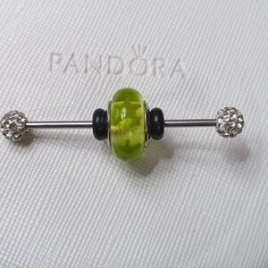 Pandora Vintage Silver Green Stars Murano Glass Charm (2 Listed Separately).